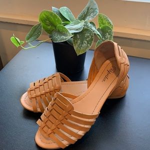 tan slip on sandals
